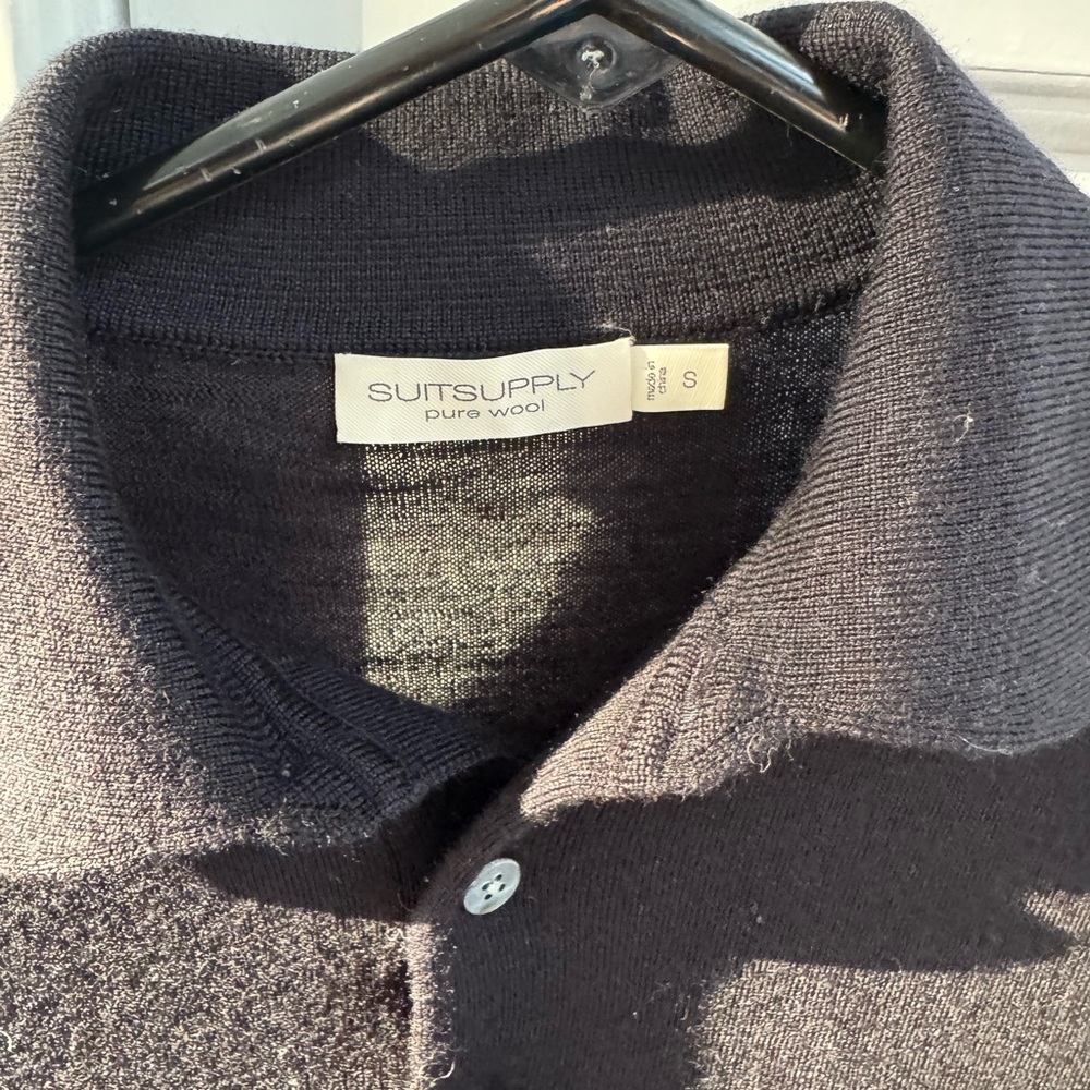 Suitsupply Pure Wool Navy Long Sleeve Polo